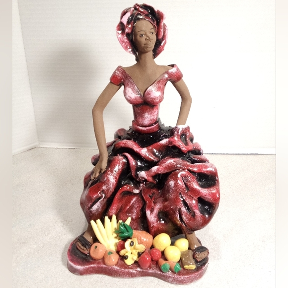 Handmade Other - Jamaican Hand Crafted Red Clay Sculpture Market Lady Signed